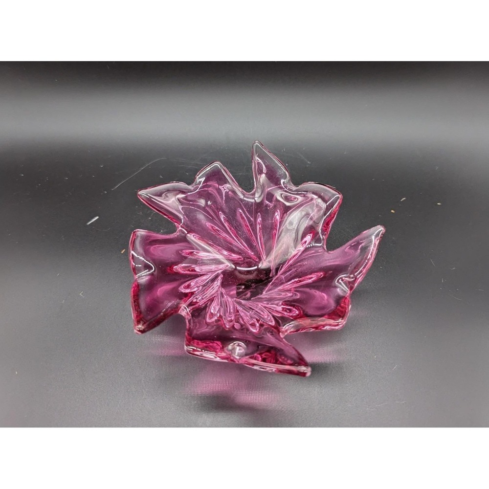 Vintage Bohemian Czech Cranberry Art Glass Trinket Candy Dish Spiral 6"